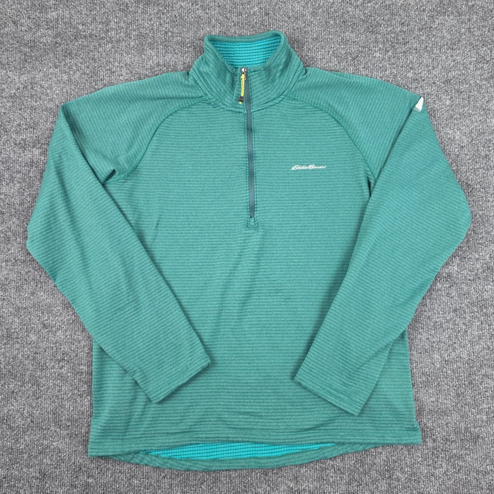 Eddie Bauer First Ascent Fleece Pullover Men's M Green Grid Fleece 1/4 Zip Tech